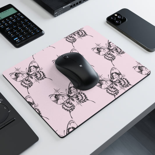 Pink Butterfly Pattern Mouse Pad — Cute Pastel Desk Mat for Office & Study