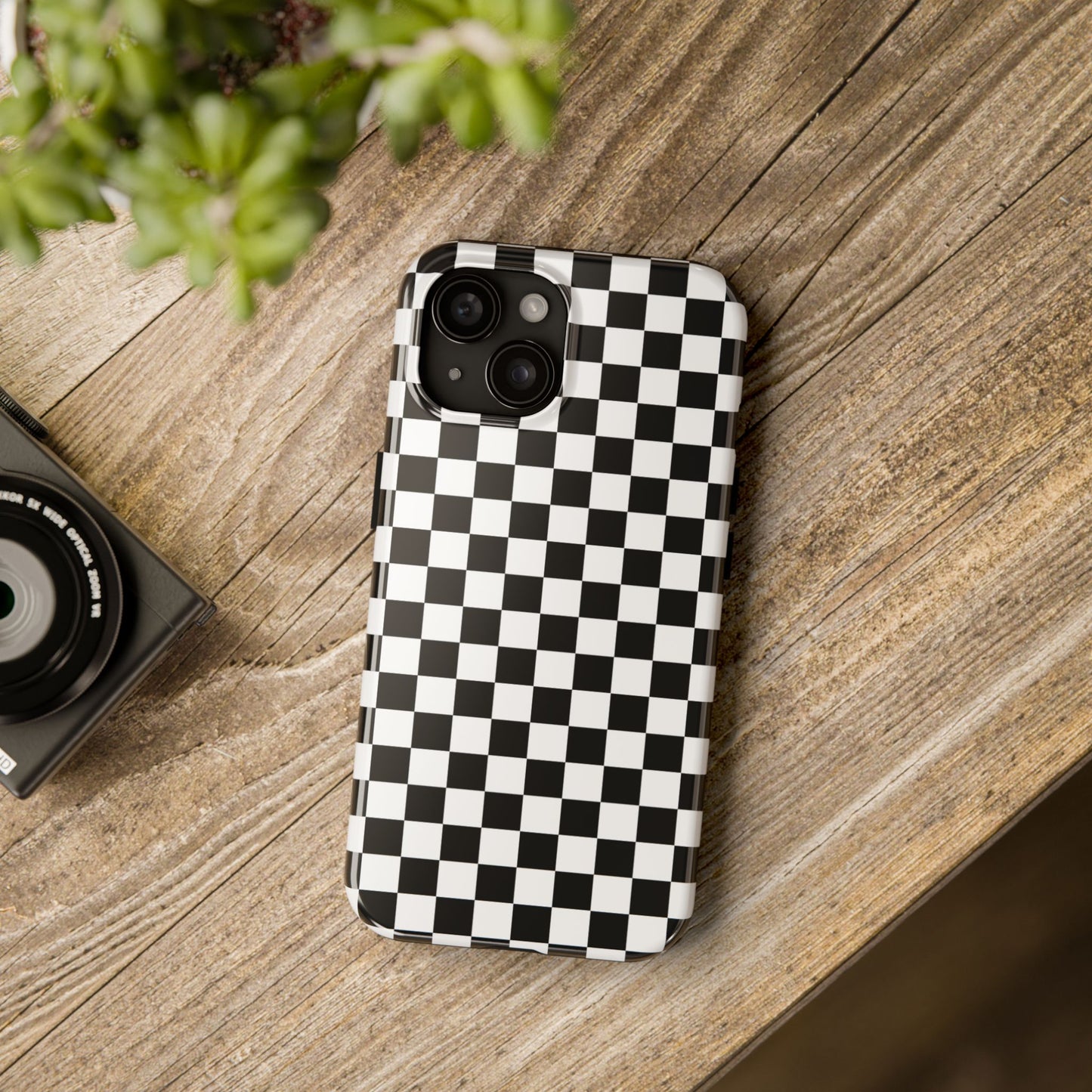Checkered (Black + White) Phone Case — Durable Checkered (iPhone and Android) Case