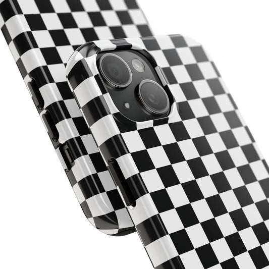 Checkered (Black + White) Phone Case — Durable Checkered (iPhone and Android) Case