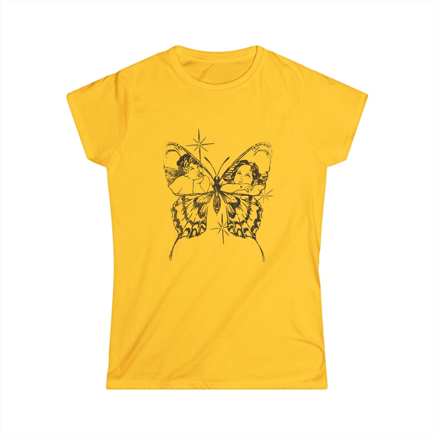 Butterflies + Angels — Graphic Distressed Fitted Tee