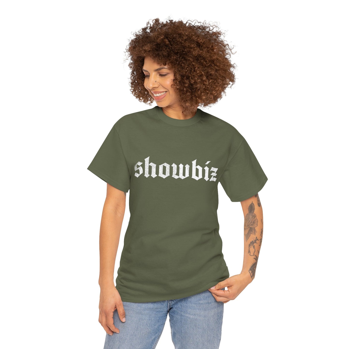 Distressed Showbiz T Shirt — Distressed Lyric Vintage Style T Shirt