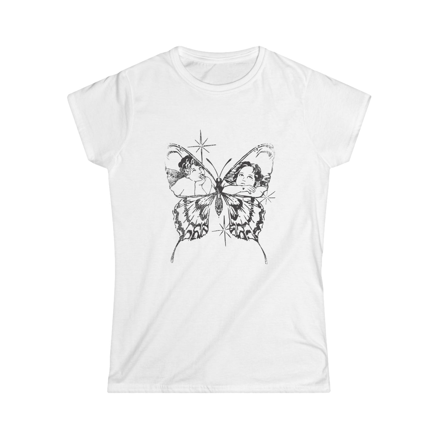Butterflies + Angels — Graphic Distressed Fitted Tee