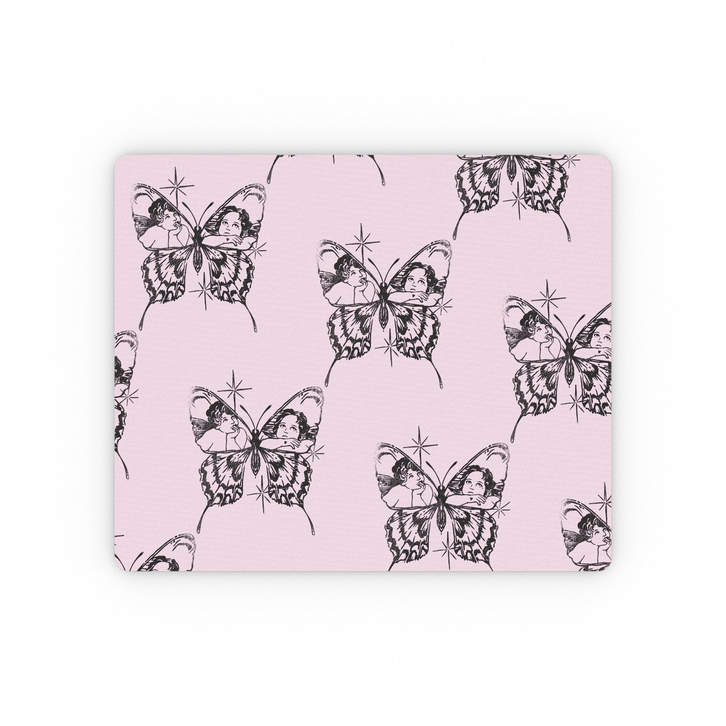 Pink Butterfly Pattern Mouse Pad — Cute Pastel Desk Mat for Office & Study