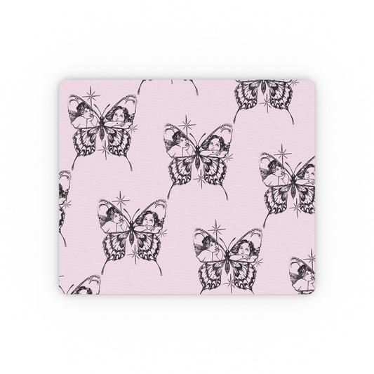 Pink Butterfly Pattern Mouse Pad — Cute Pastel Desk Mat for Office & Study