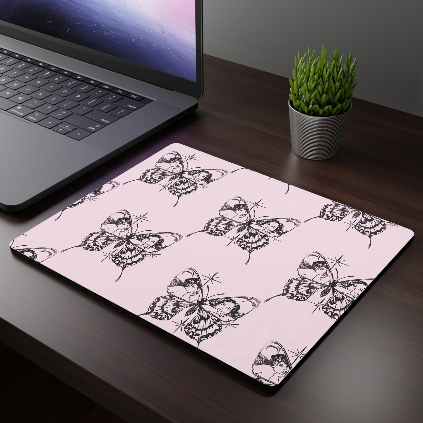 Pink Butterfly Pattern Mouse Pad — Cute Pastel Desk Mat for Office & Study