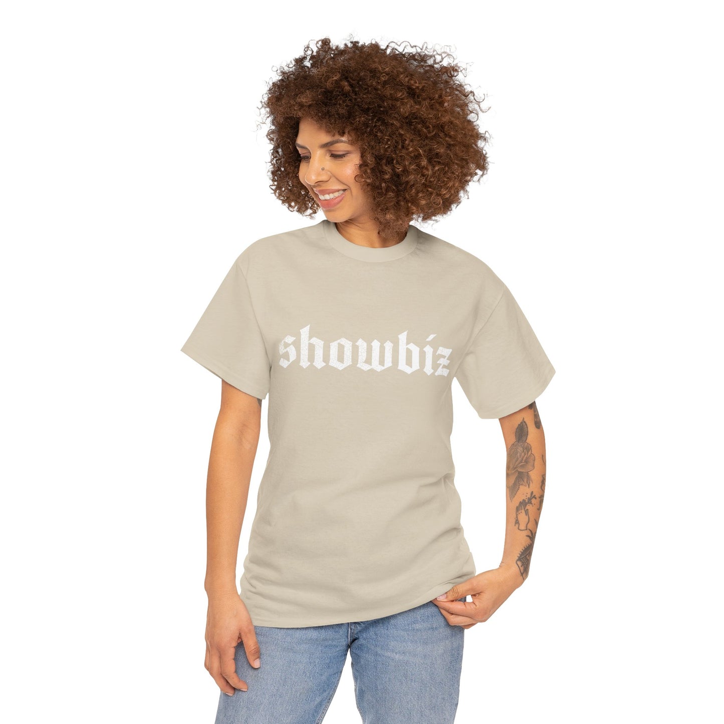 Distressed Showbiz T Shirt — Distressed Lyric Vintage Style T Shirt