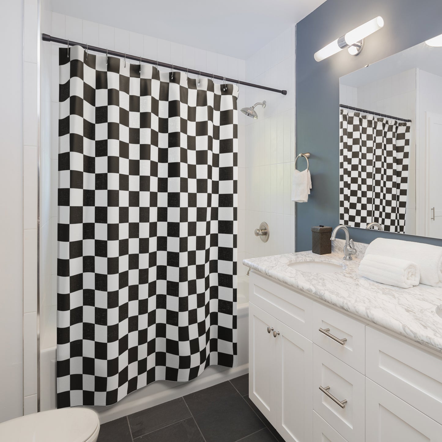 Checkered (Black + White) Shower Curtain — Bath Decor