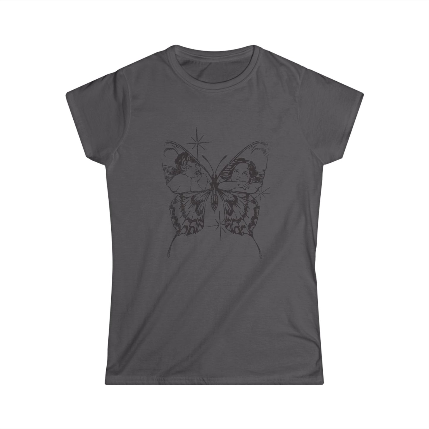 Butterflies + Angels — Graphic Distressed Fitted Tee