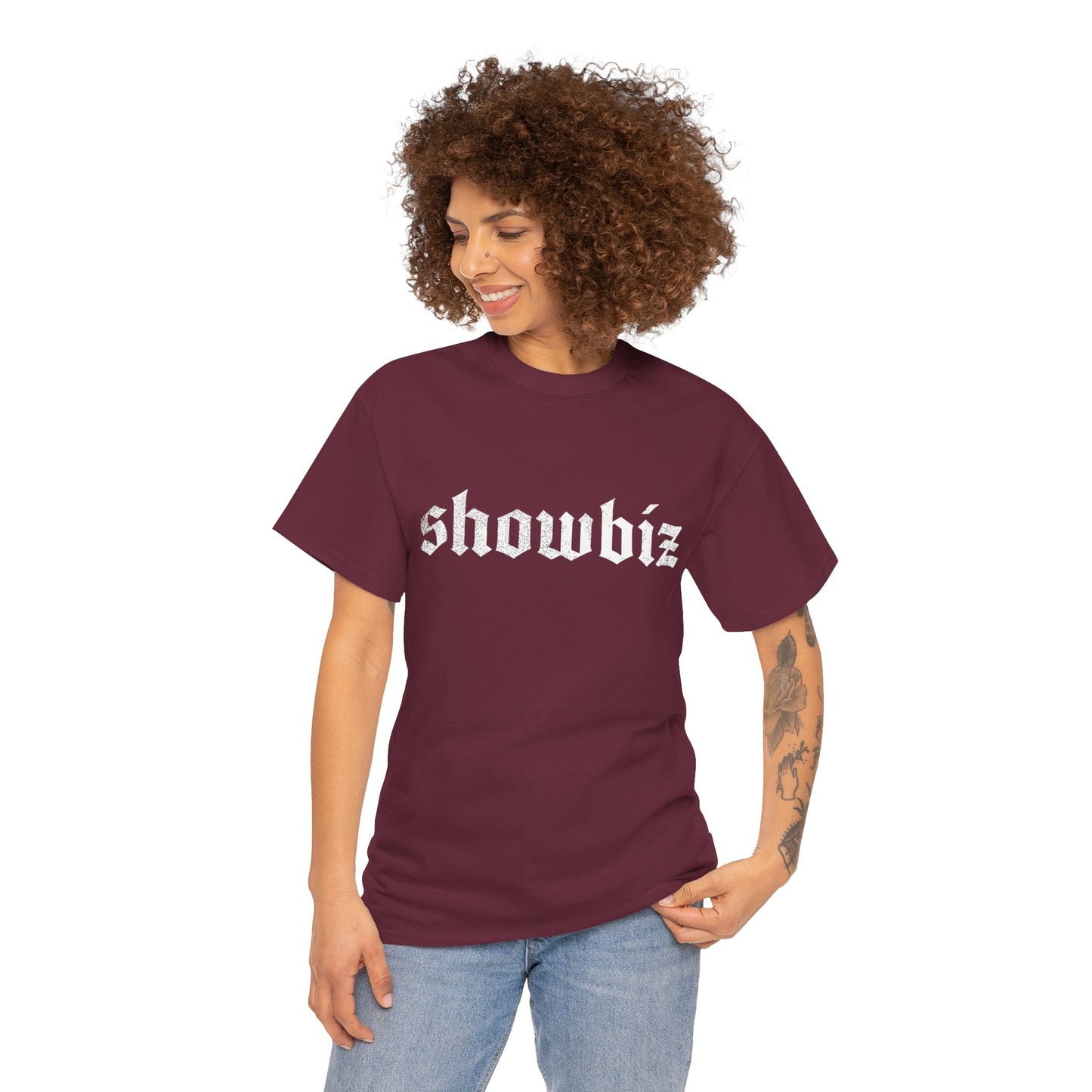Distressed Showbiz T Shirt — Distressed Lyric Vintage Style T Shirt