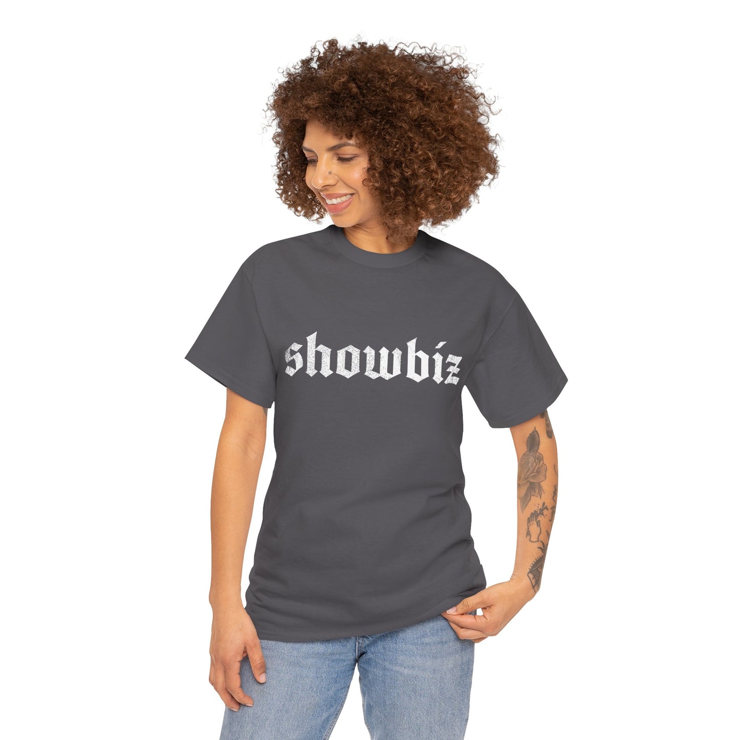 Distressed Showbiz T Shirt — Distressed Lyric Vintage Style T Shirt