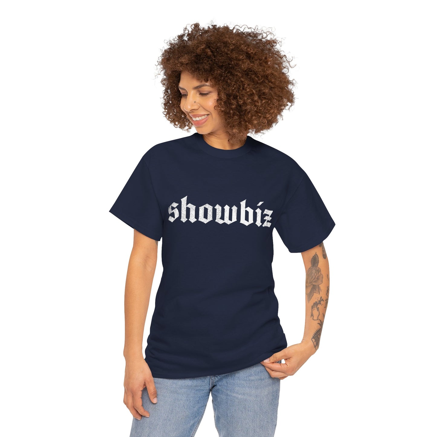 Distressed Showbiz T Shirt — Distressed Lyric Vintage Style T Shirt